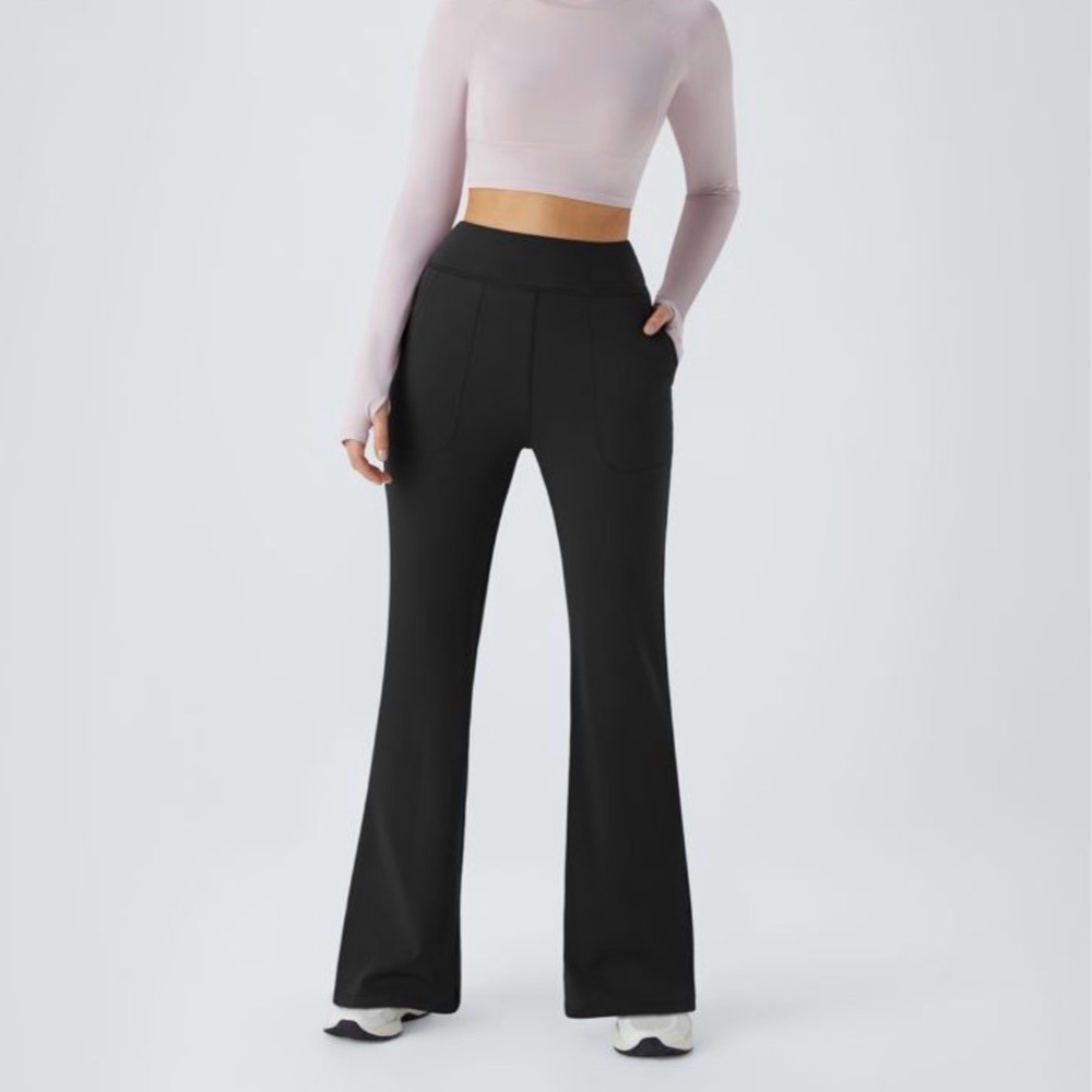 High Waisted Side Pocket Plain Flare Leggings
